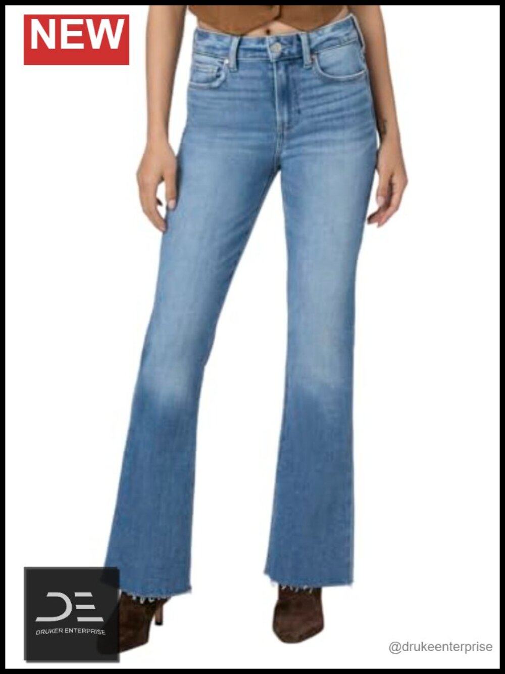 High Rise Bootcut Jeans Petite Raw Hem Stretchable Cotton Blend